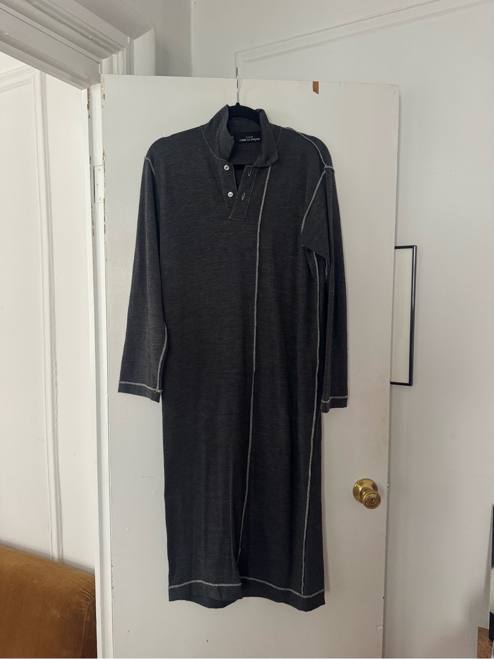 Vintage Tricot Commes des Garçons Gray Long Polo Dress with Contrast Stitching